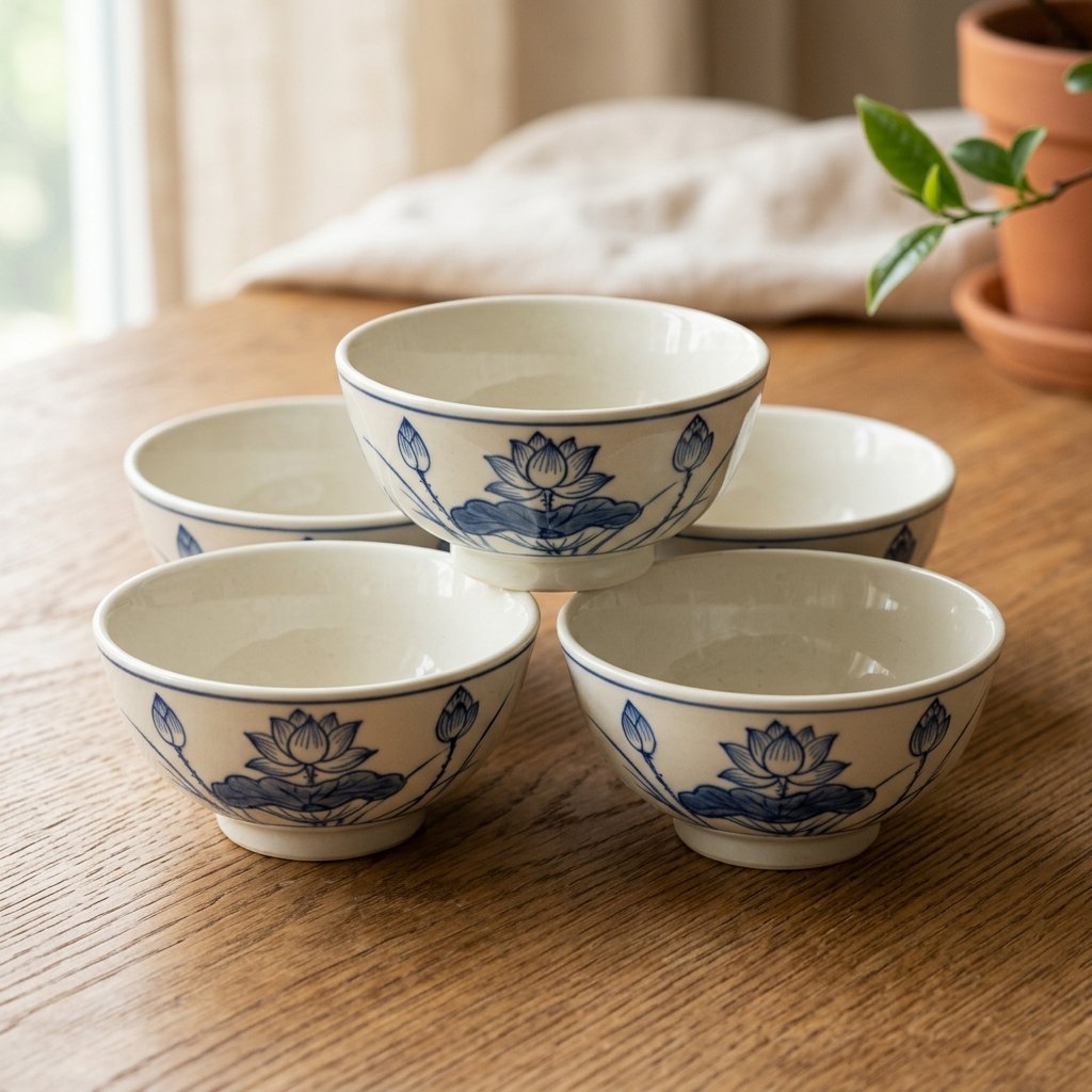 Blue Lotus Rice Bowl, Set of Four